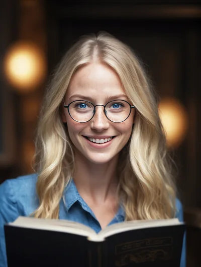 Young Woman Reading A Book In A Library