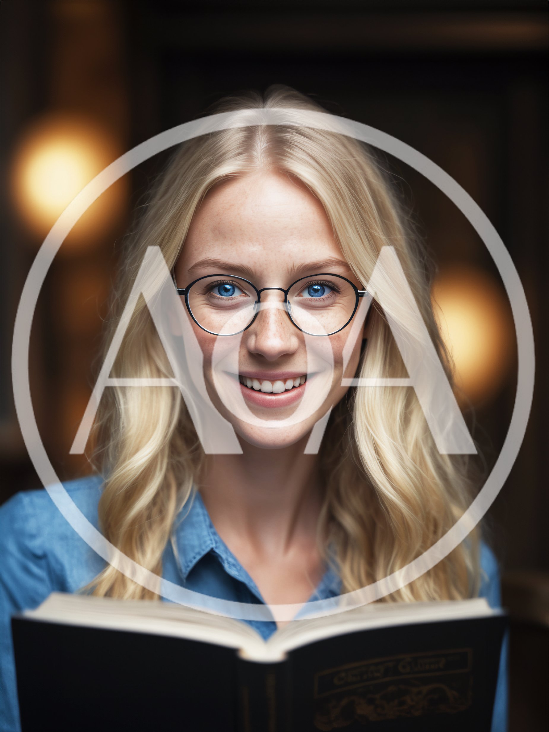 Young Woman Reading A Book In A Library