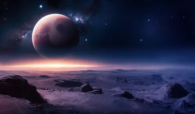 Surreal Alien Landscape With A Large Planet
