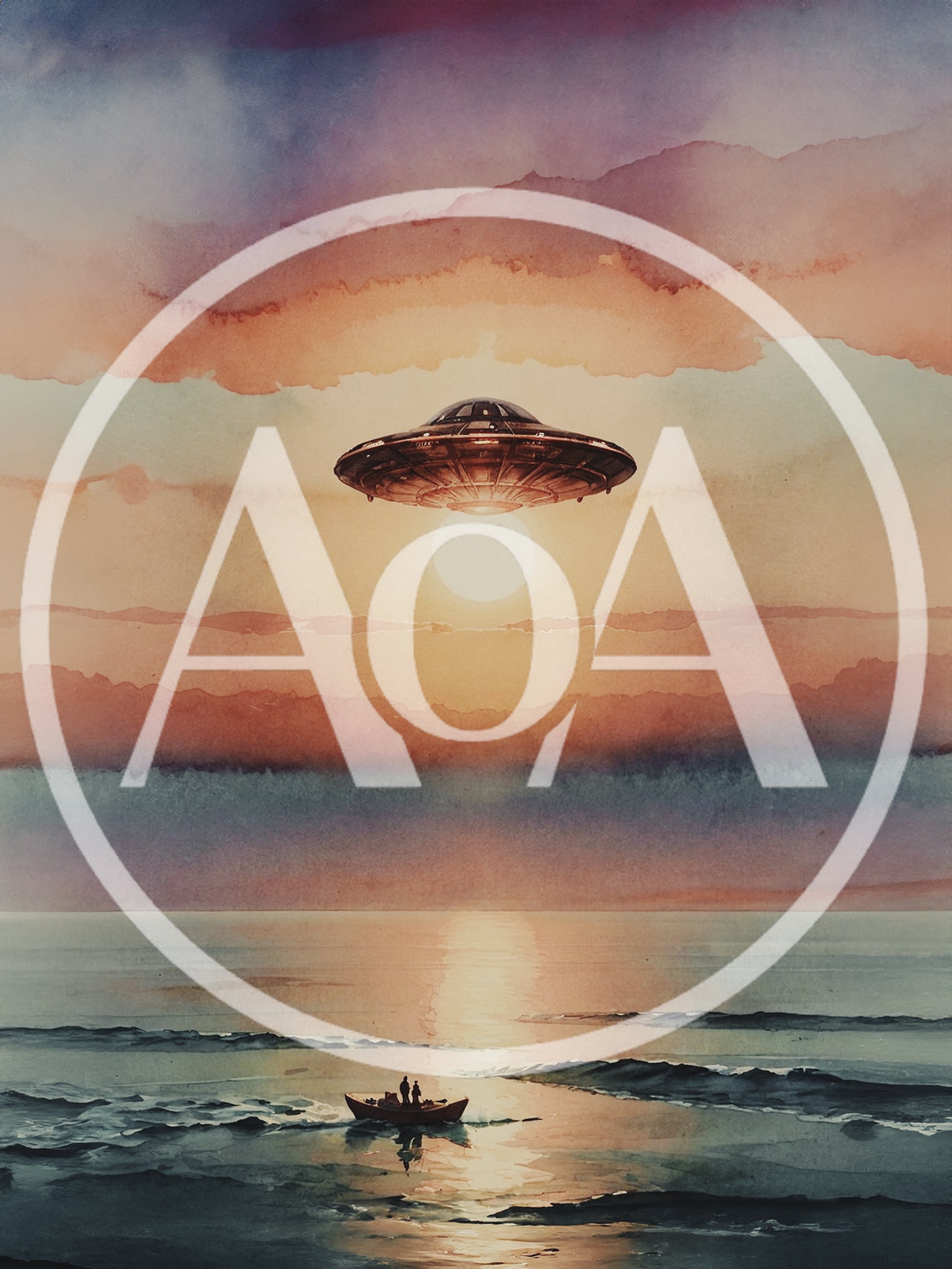 UFO Hovering Above A Small Boat At Sunset