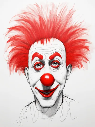 Portrait Of A Clown With Red Hair And Makeup