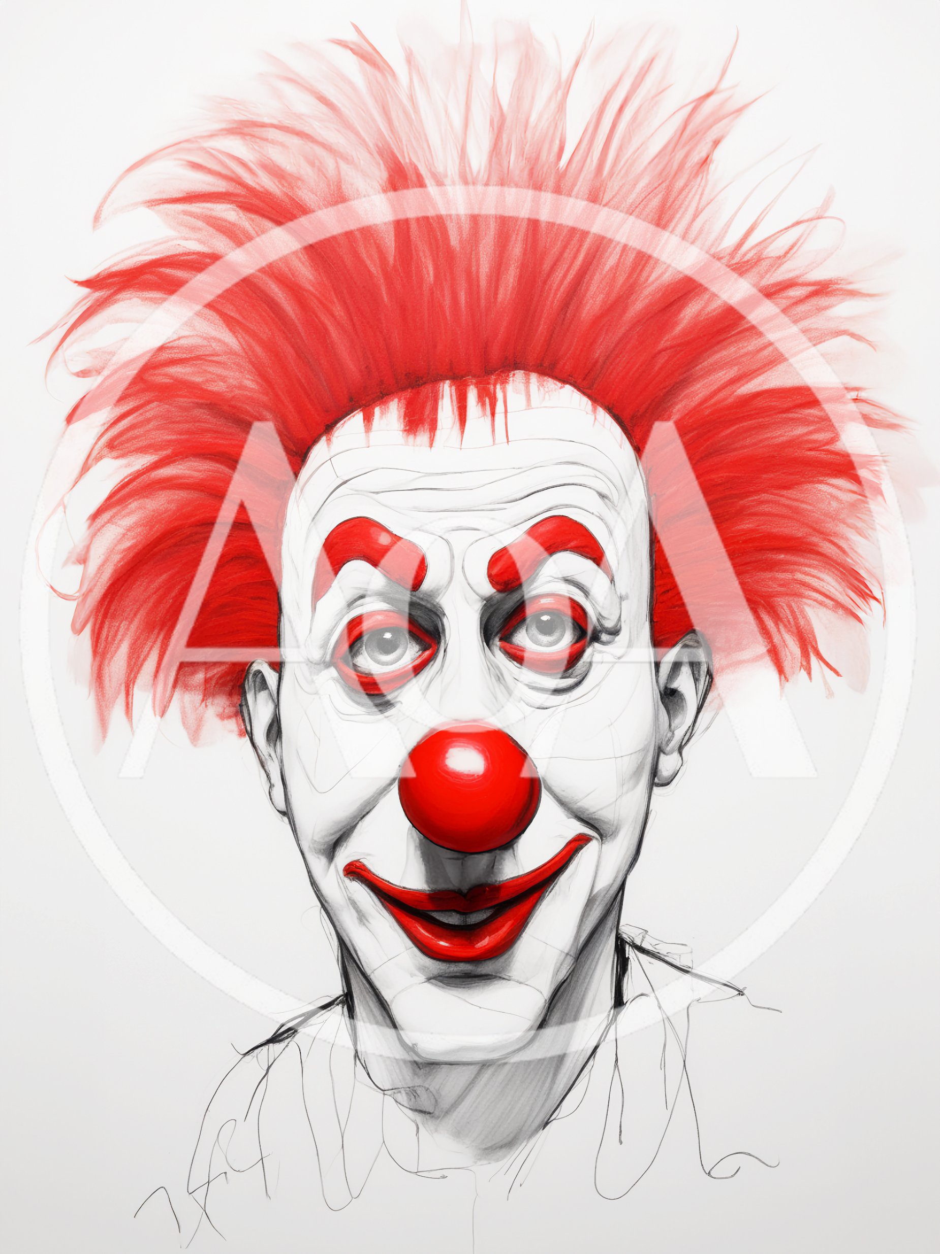 Portrait Of A Clown With Red Hair And Makeup