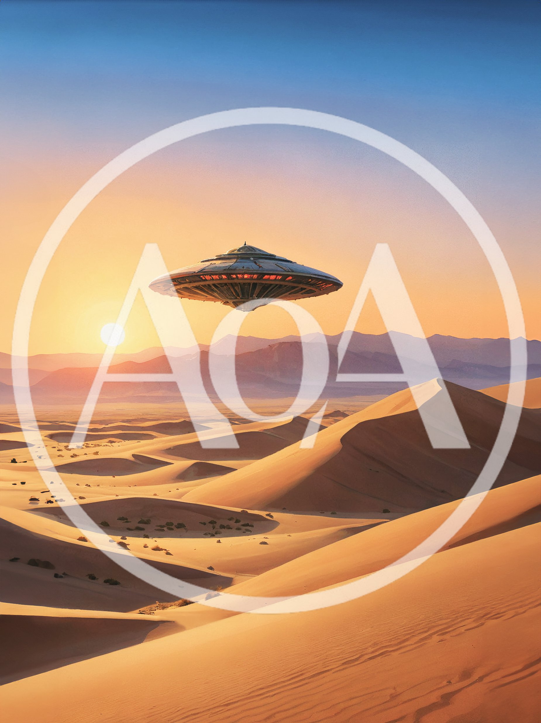 UFO Hovering Over Vast Desert Landscape At Sunset