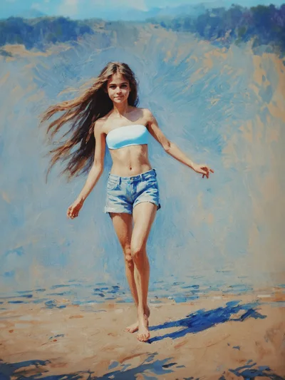 Young Woman Walking On A Sunny Beach