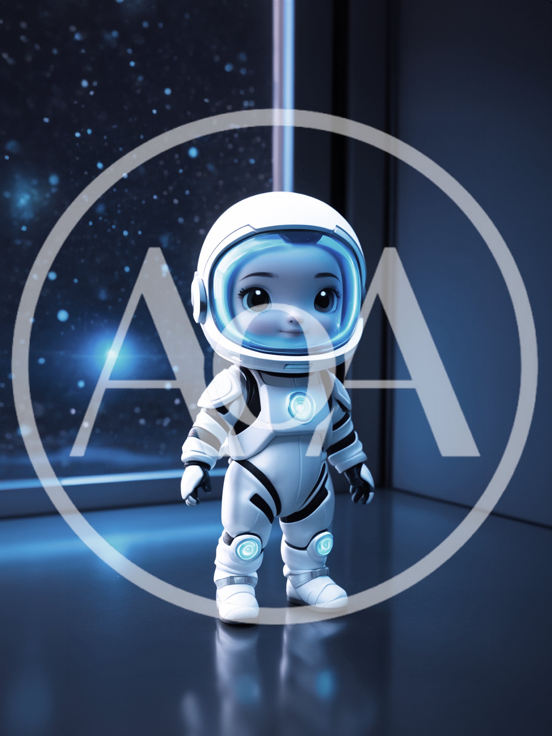 Cute Baby Astronaut Standing In Space Station
