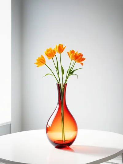 Orange Tulips In A Red Glass Vase