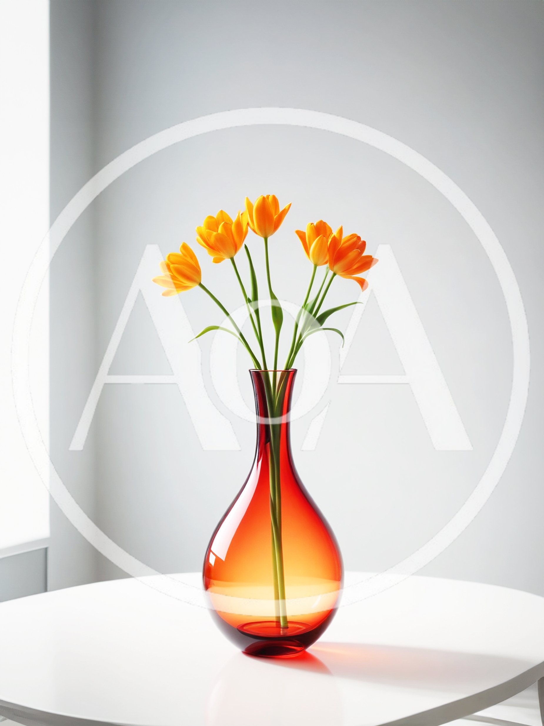 Orange Tulips In A Red Glass Vase