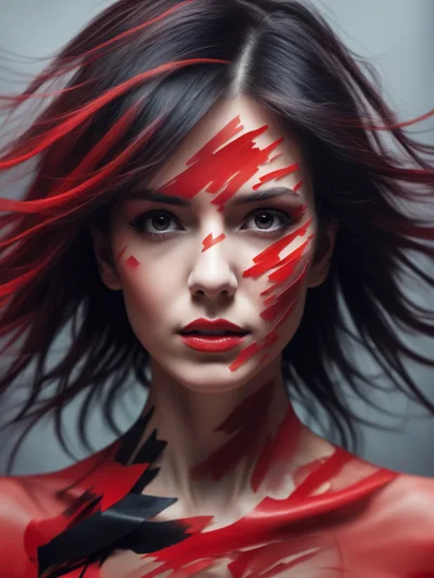 Portrait Of A Woman With Red Paint Face Art
