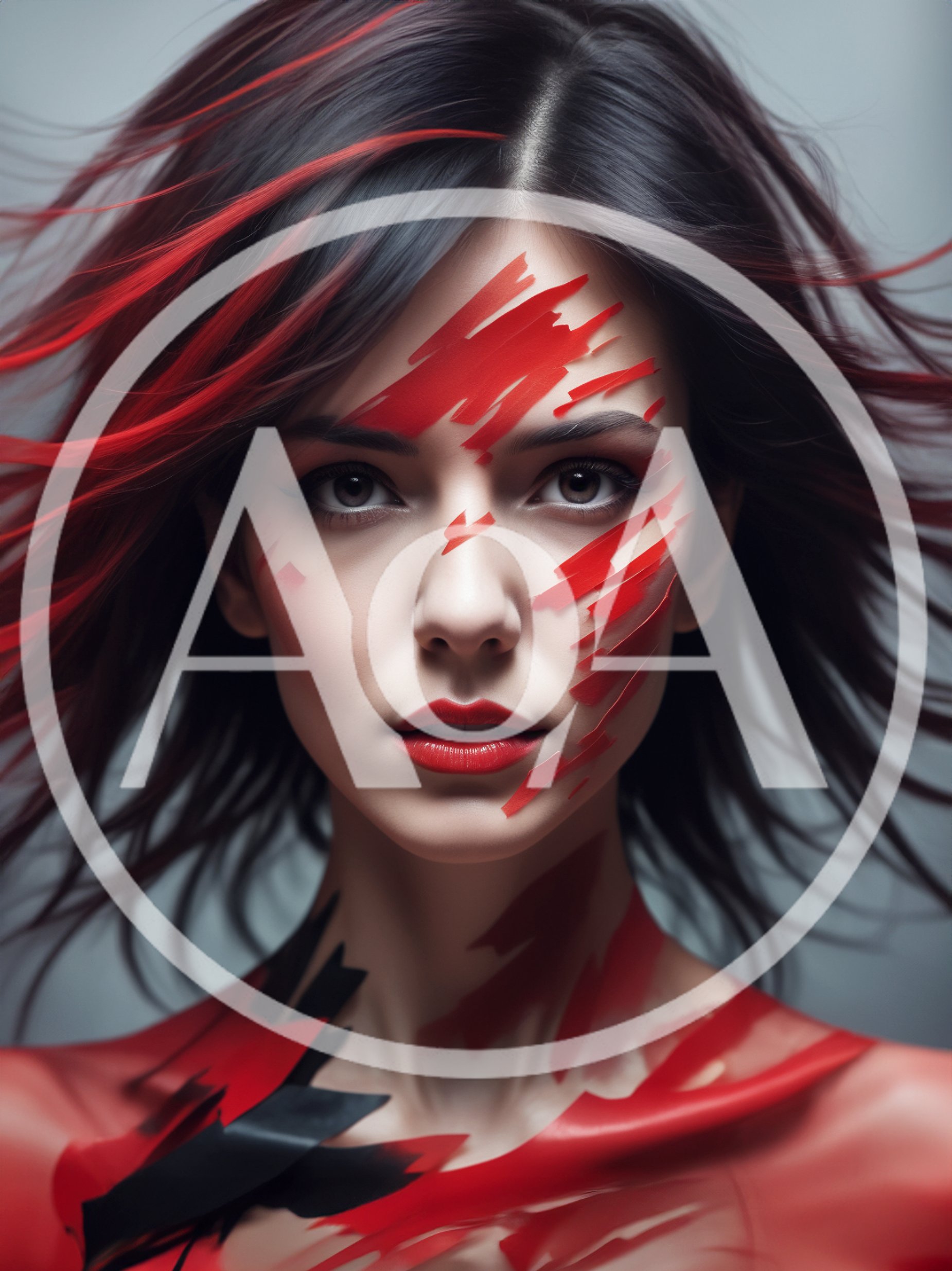 Portrait Of A Woman With Red Paint Face Art