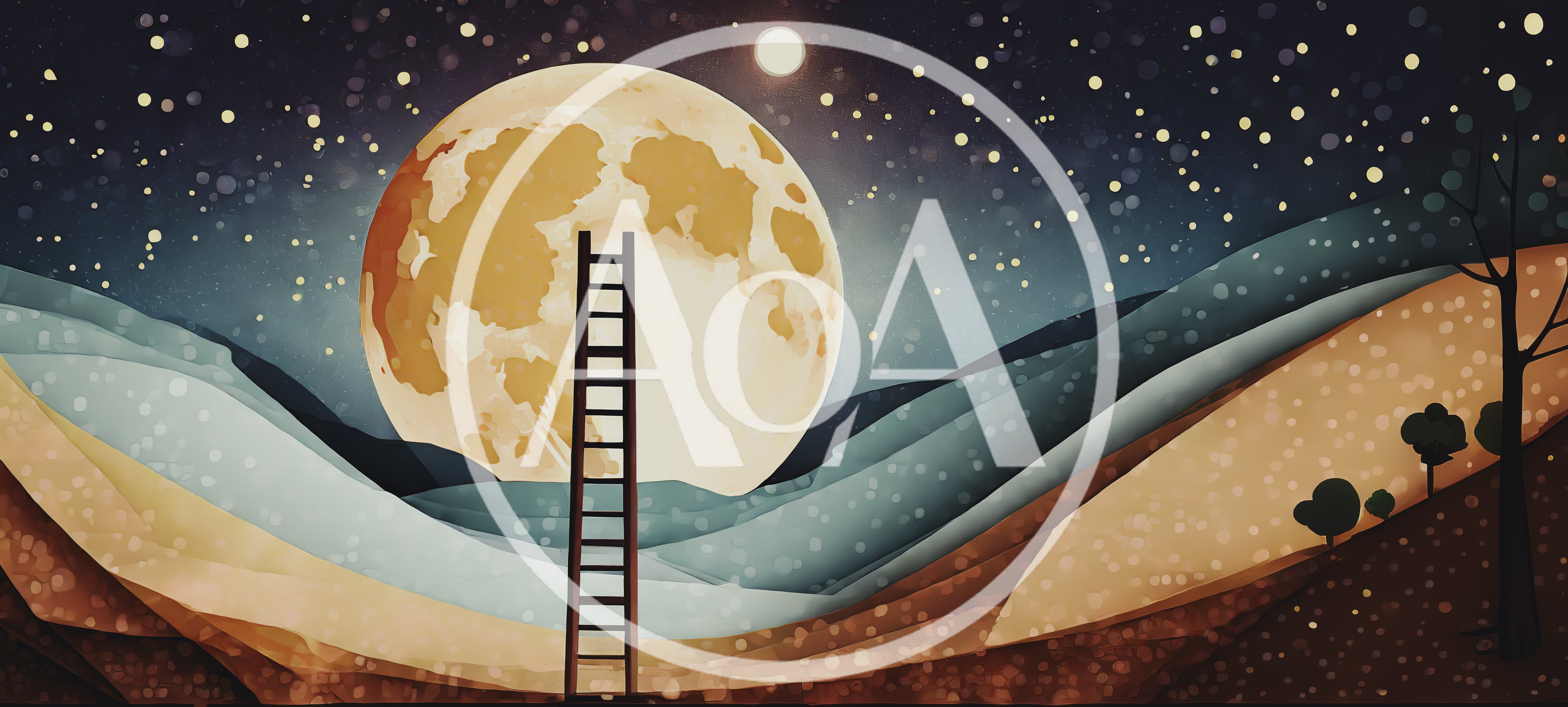 Surreal Ladder Reaching Toward A Giant Full Moon