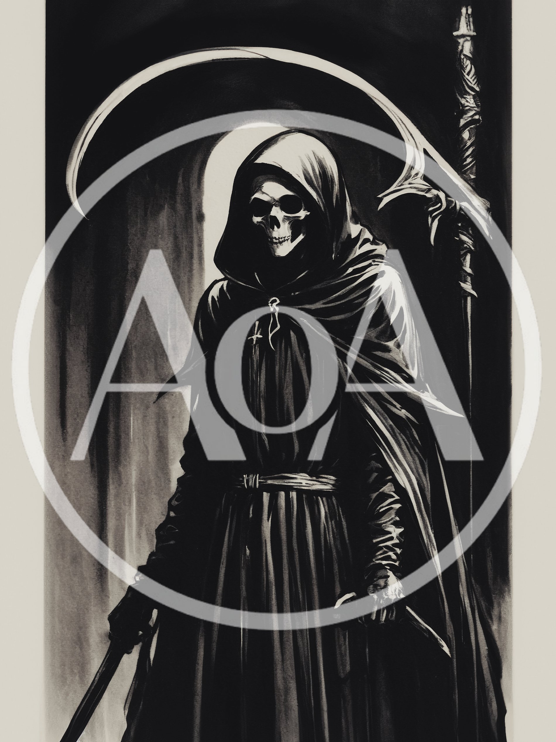 Grim Reaper Holding Scythe In Dark Cloak