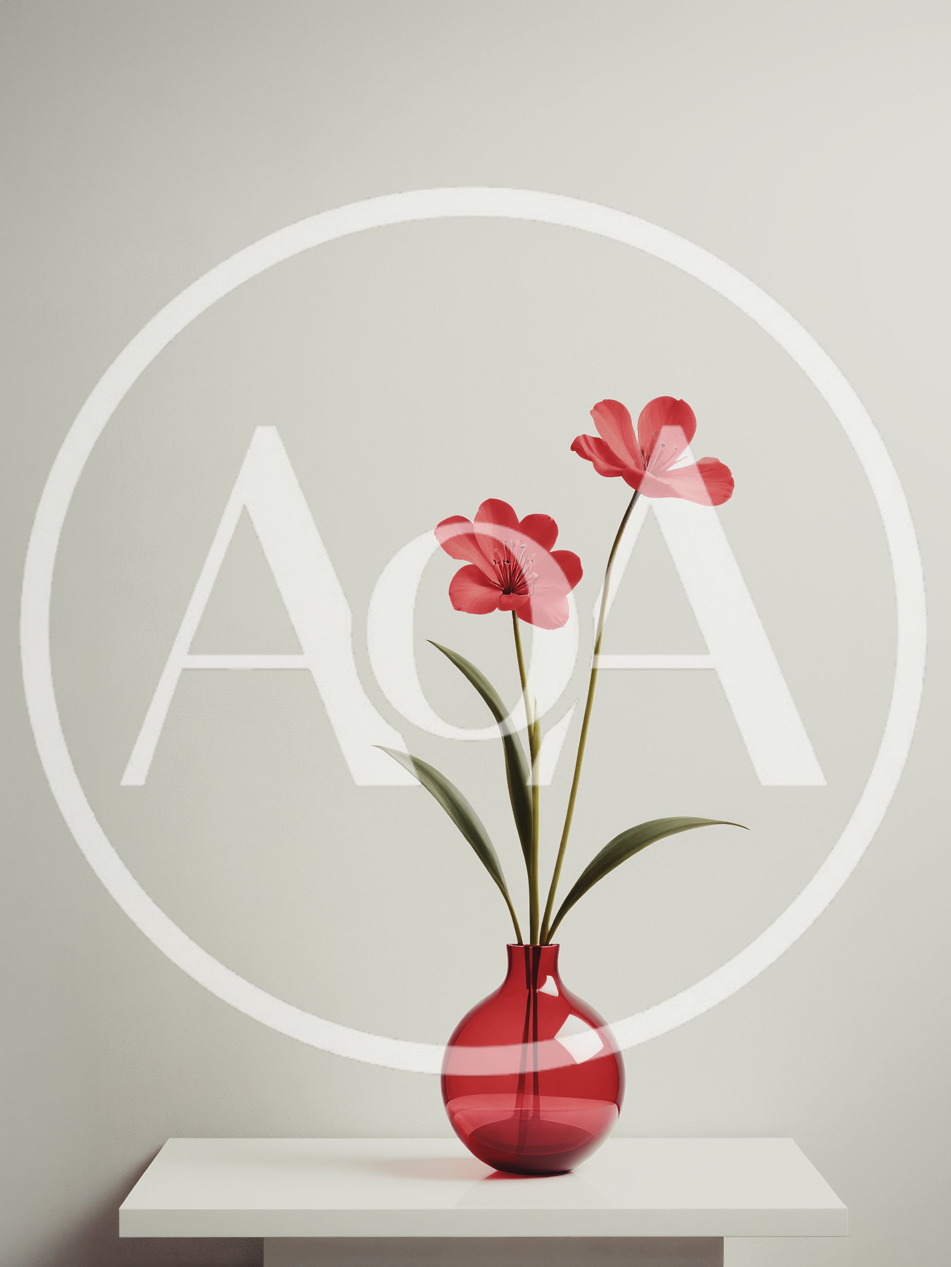 Two Red Flowers In A Minimalist Glass Vase