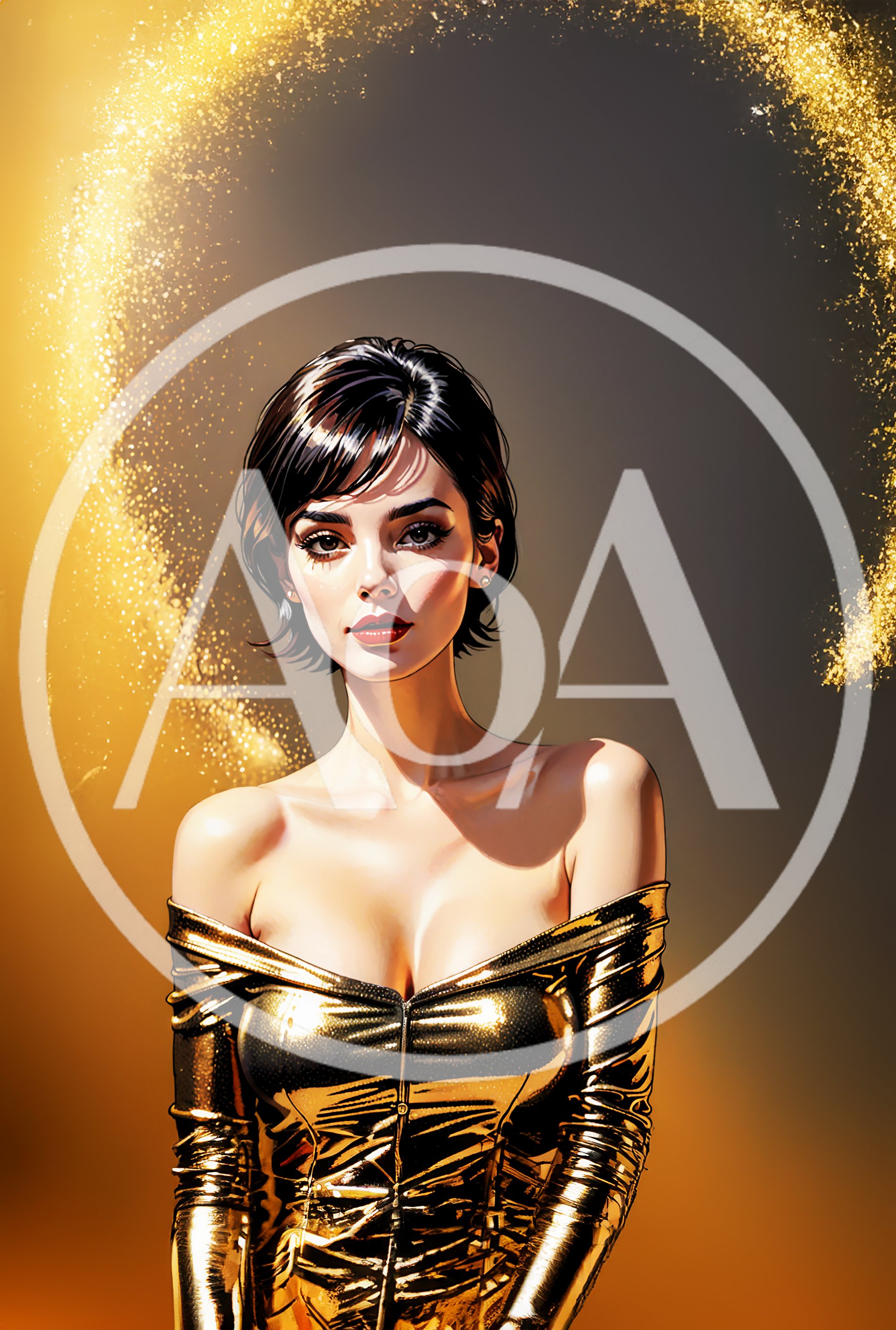 Portrait Of A Glamorous Woman In A Gold Dress