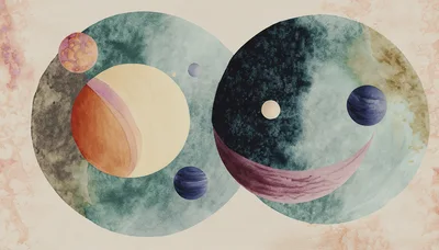 Abstract Watercolor Illustration Of Celestial Planets And Orbs