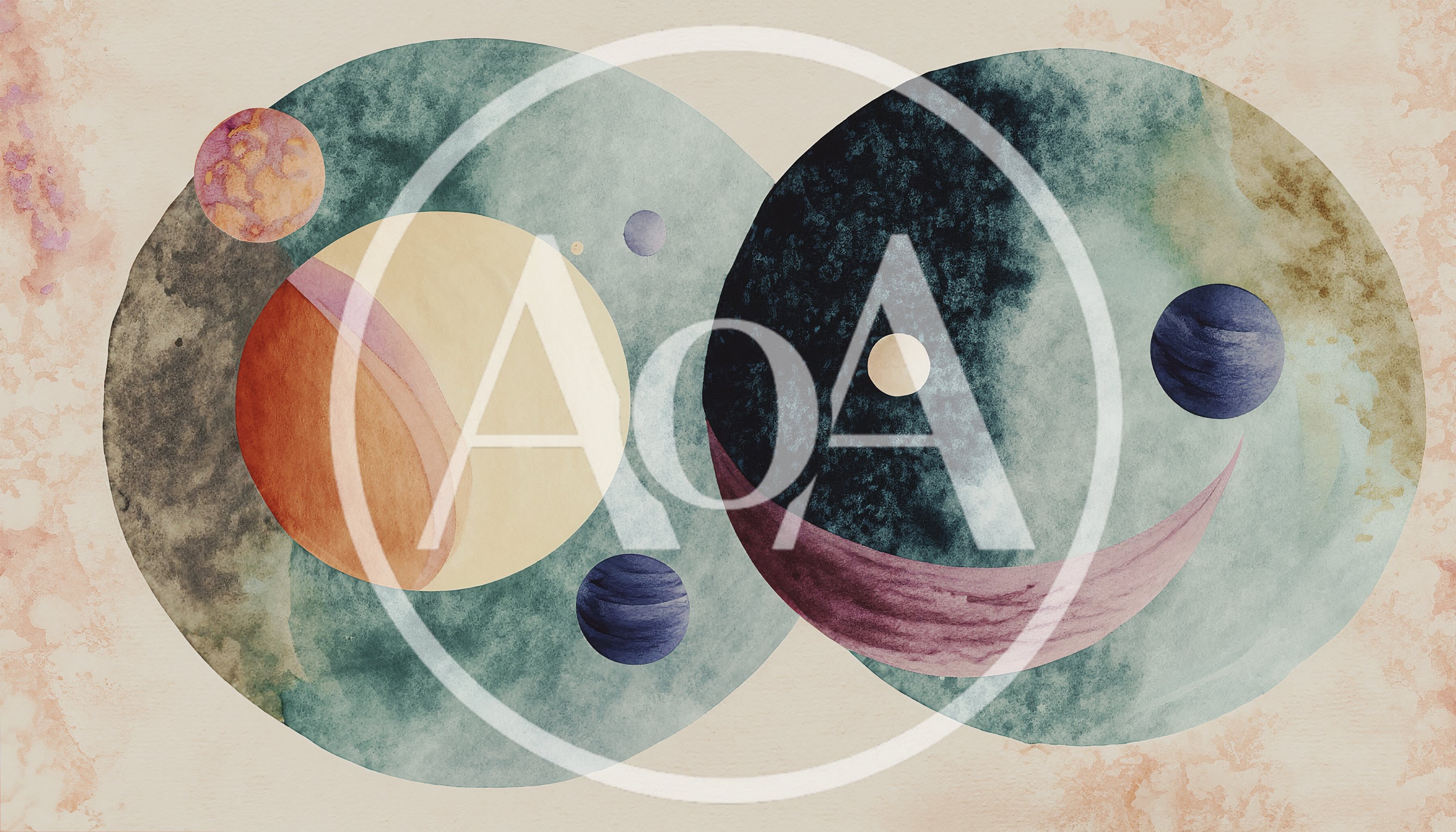 Abstract Watercolor Illustration Of Celestial Planets And Orbs