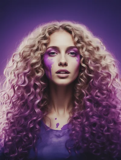 Portrait Of A Woman With Curly Purple Hair