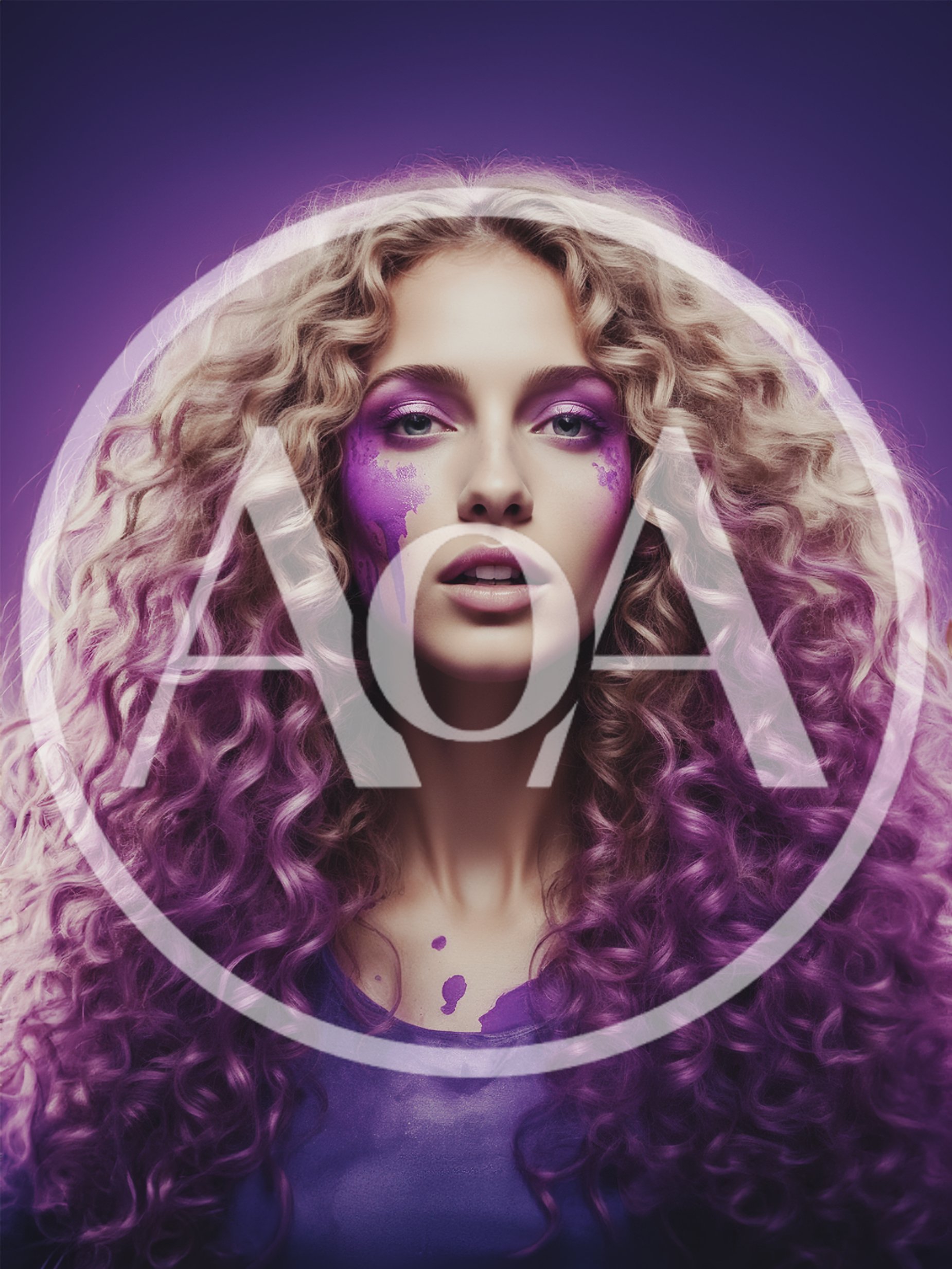 Portrait Of A Woman With Curly Purple Hair