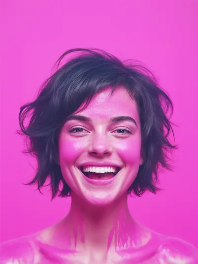 Portrait Of A Woman Covered In Pink Paint