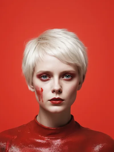Portrait Of A Woman With Red Makeup And Paint
