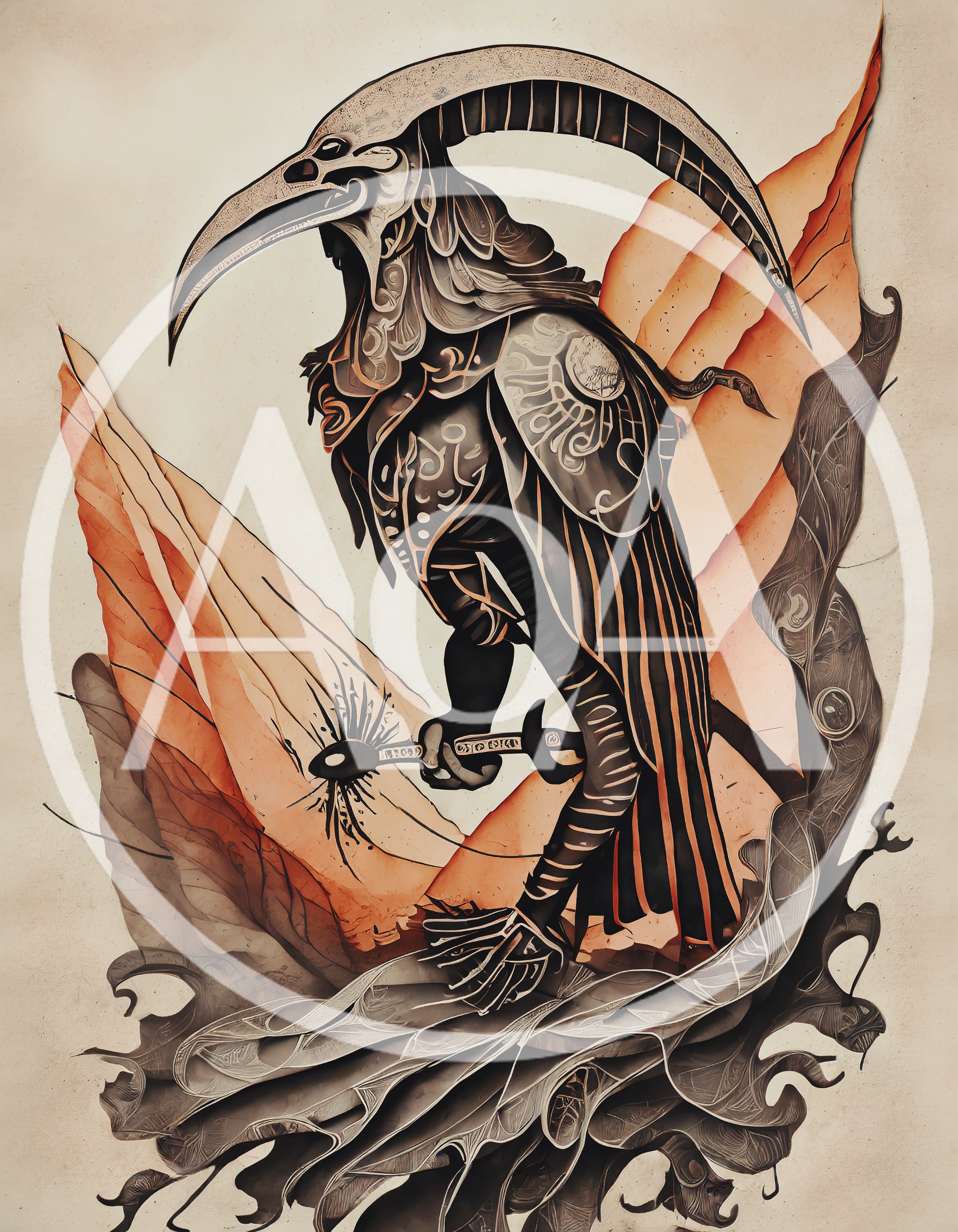 Surreal Illustration Of A Mythical Bird Deity