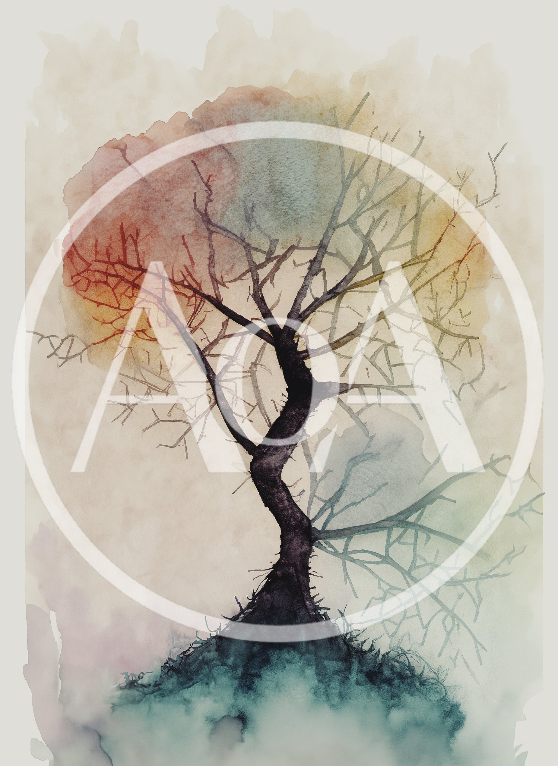 Watercolor Painting Of A Bare Tree On A Hill