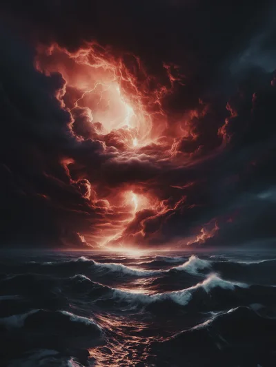 Dramatic Storm Clouds Over A Turbulent Dark Ocean
