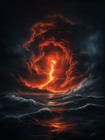 Dramatic Storm Clouds Over A Turbulent Dark Ocean