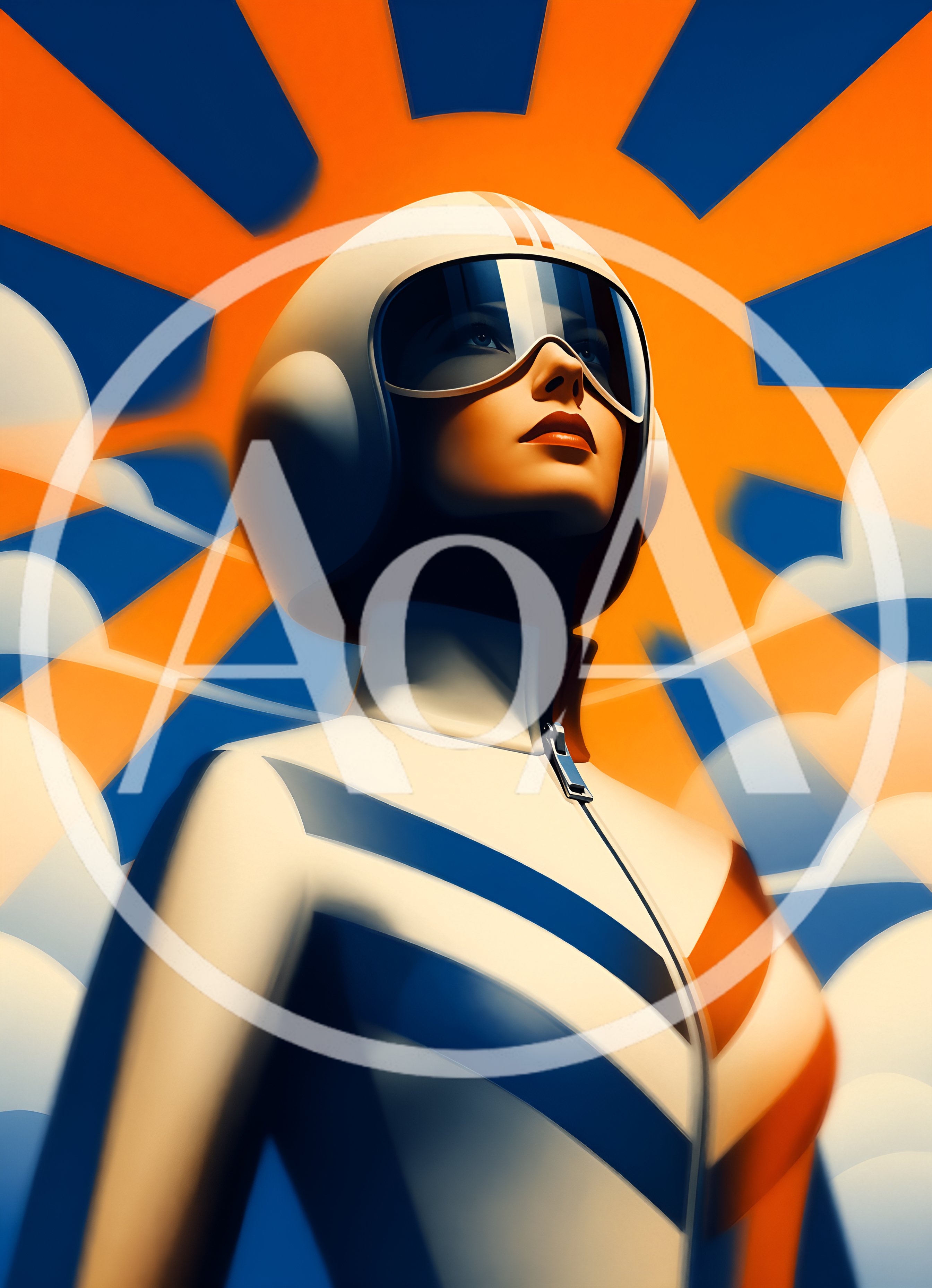 Retro Futuristic Female Pilot In Helmet And Flight Suit