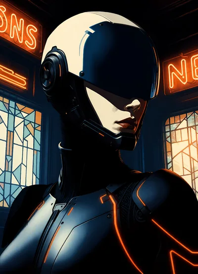 Cybernetic Female Android With Glowing Neon Accents