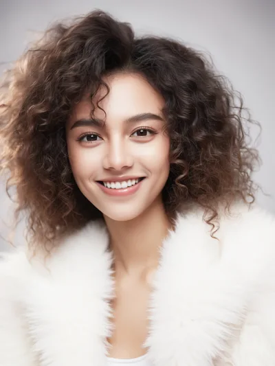 Portrait Of A Smiling Woman With Curly Hair
