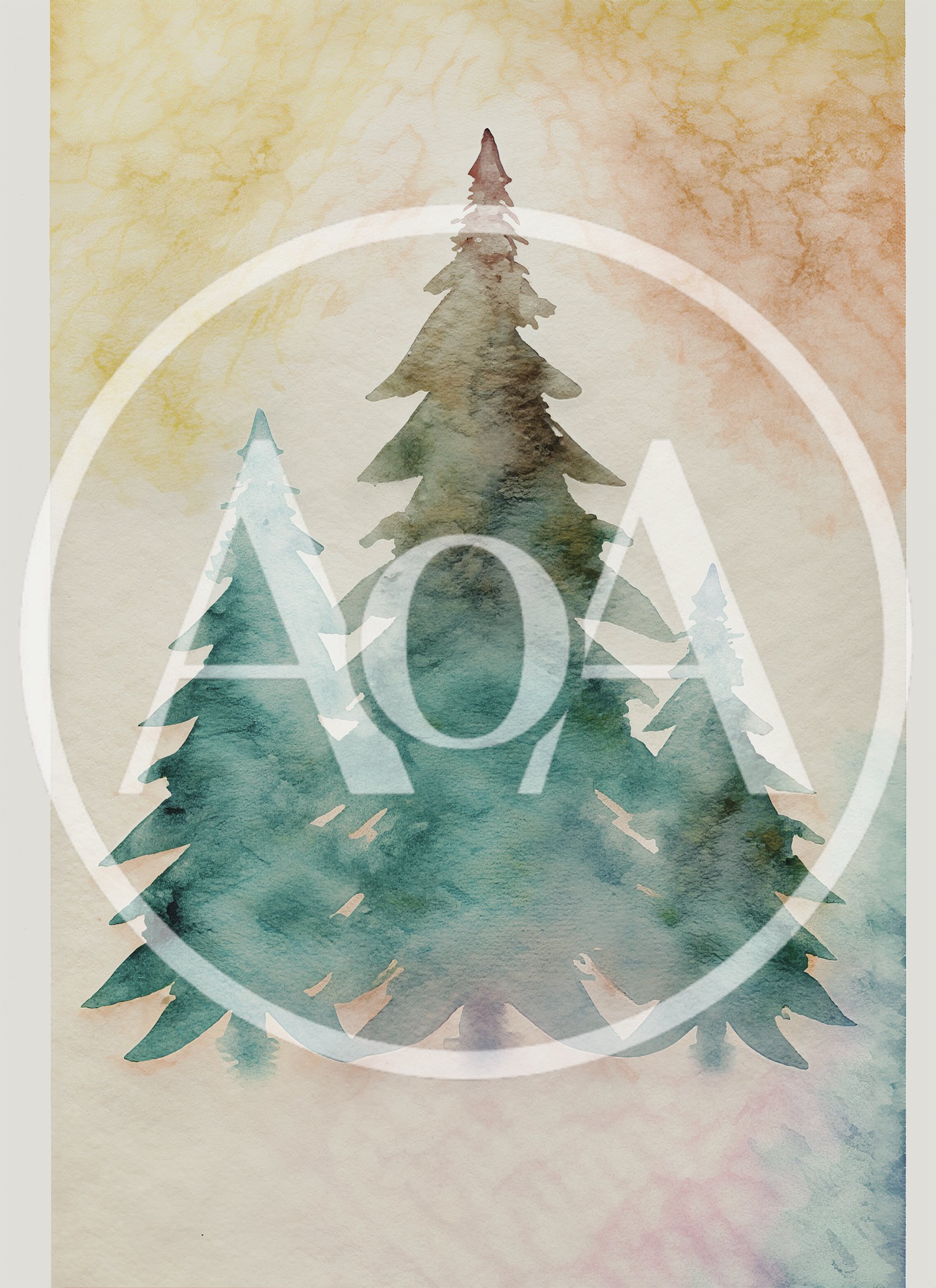 Watercolor Painting Of Three Evergreen Pine Trees