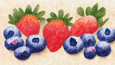 Watercolor Illustration Of Fresh Strawberries And Blueberries