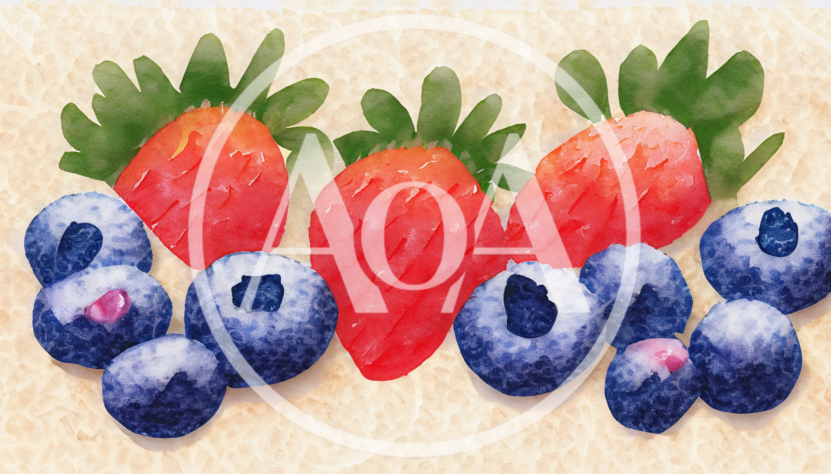 Watercolor Illustration Of Fresh Strawberries And Blueberries