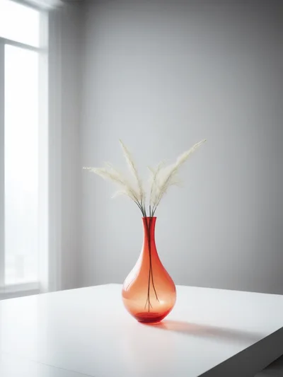 Minimalist Red Glass Vase With Dried Pampas Grass