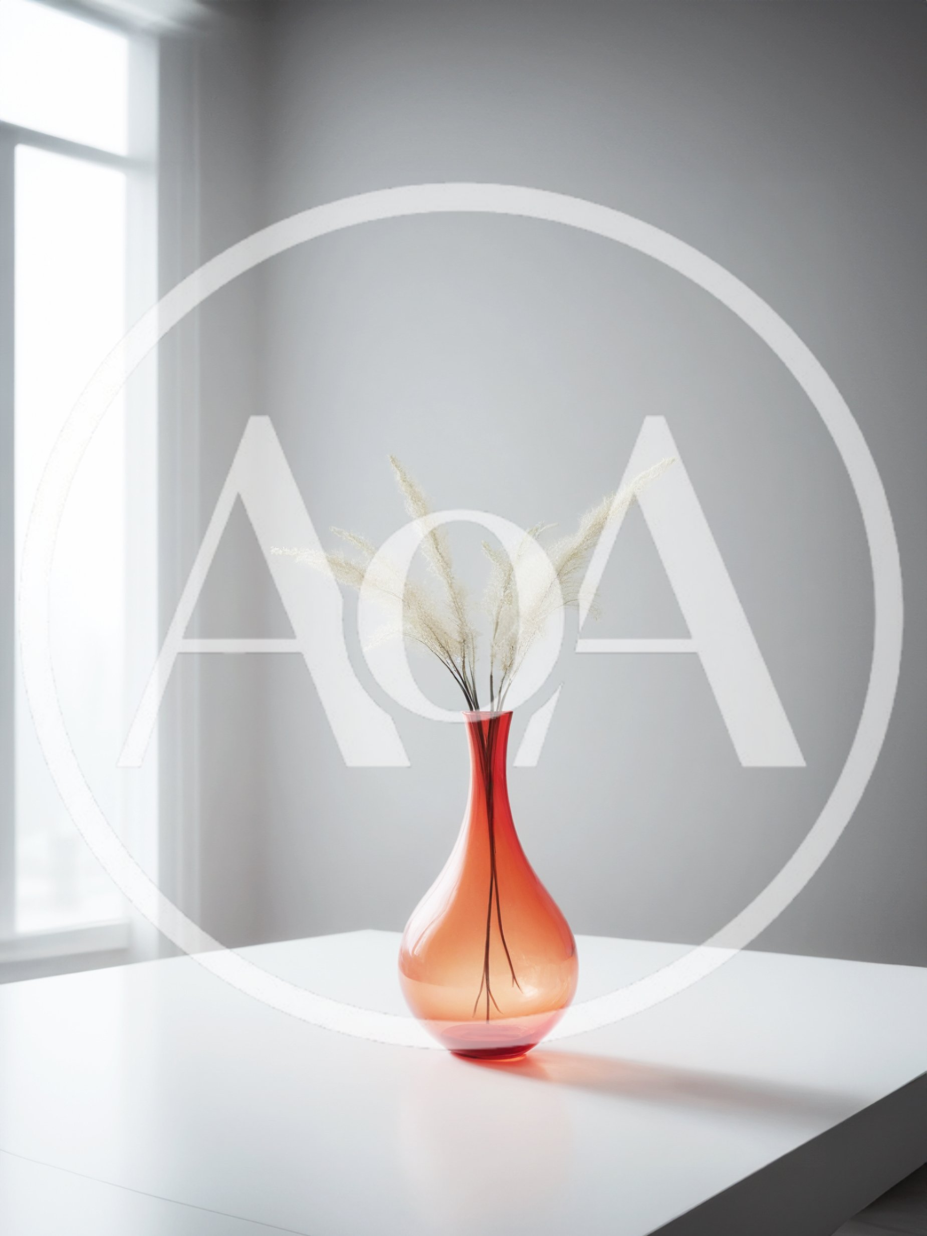 Minimalist Red Glass Vase With Dried Pampas Grass