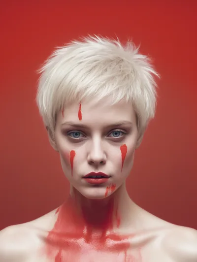 Portrait Of A Woman With Red Paint On Face