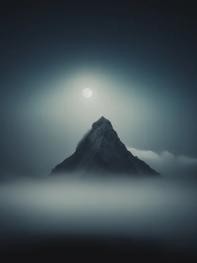 Majestic Matterhorn Peak Under Full Moon In Fog