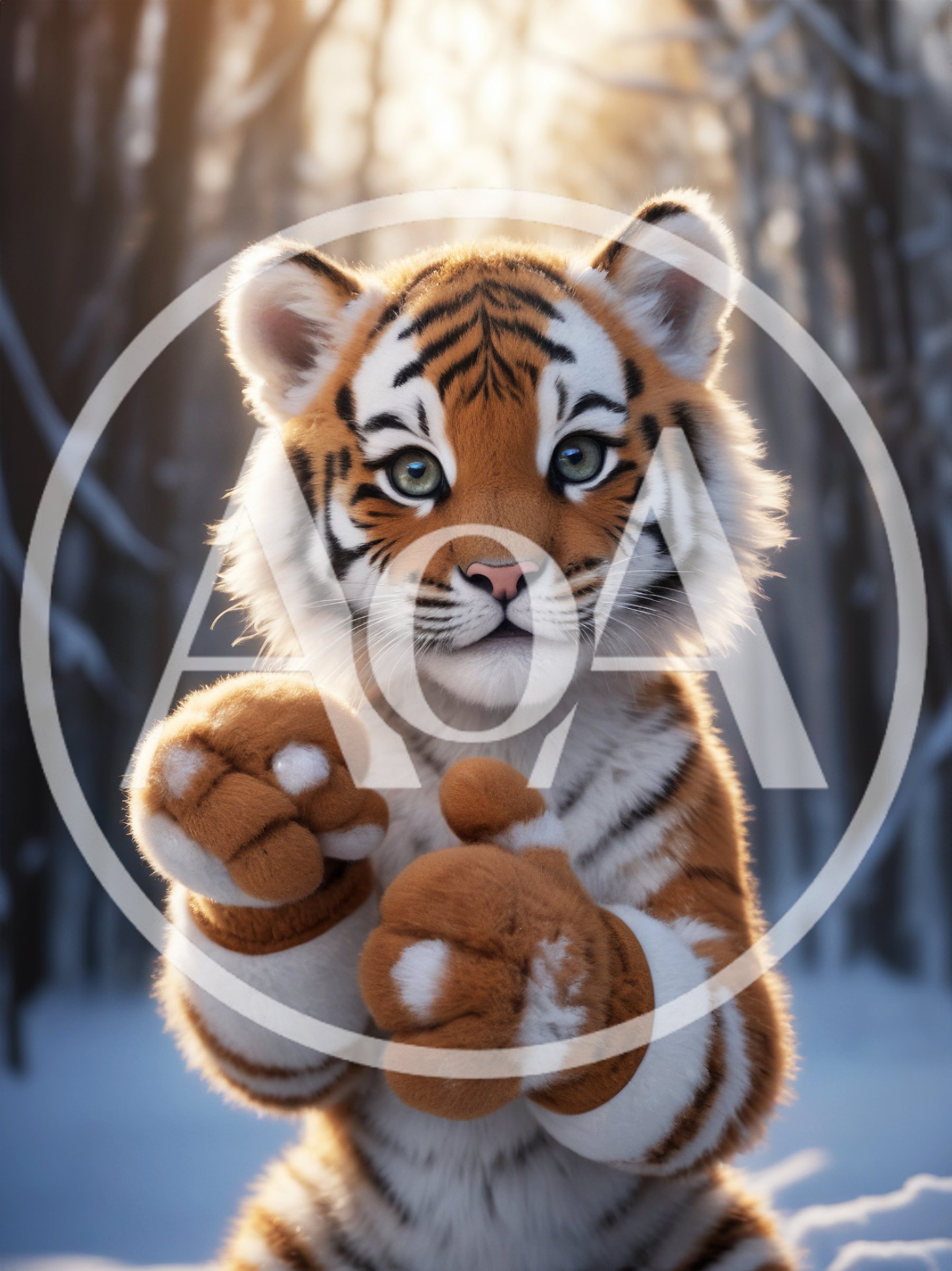 Cute Tiger Cub Posing In Snowy Forest