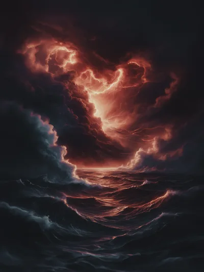 Dramatic Storm Clouds Over A Turbulent Dark Ocean