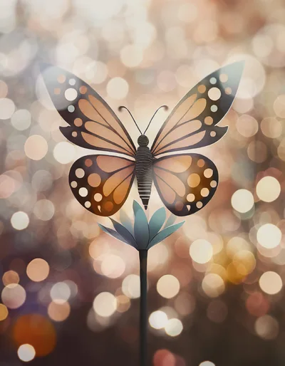 Decorative Metal Butterfly Ornament On A Flower Stem