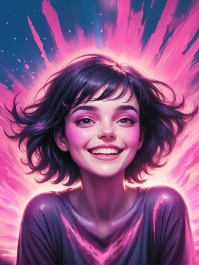 Portrait Of A Smiling Young Woman With Pink Aura