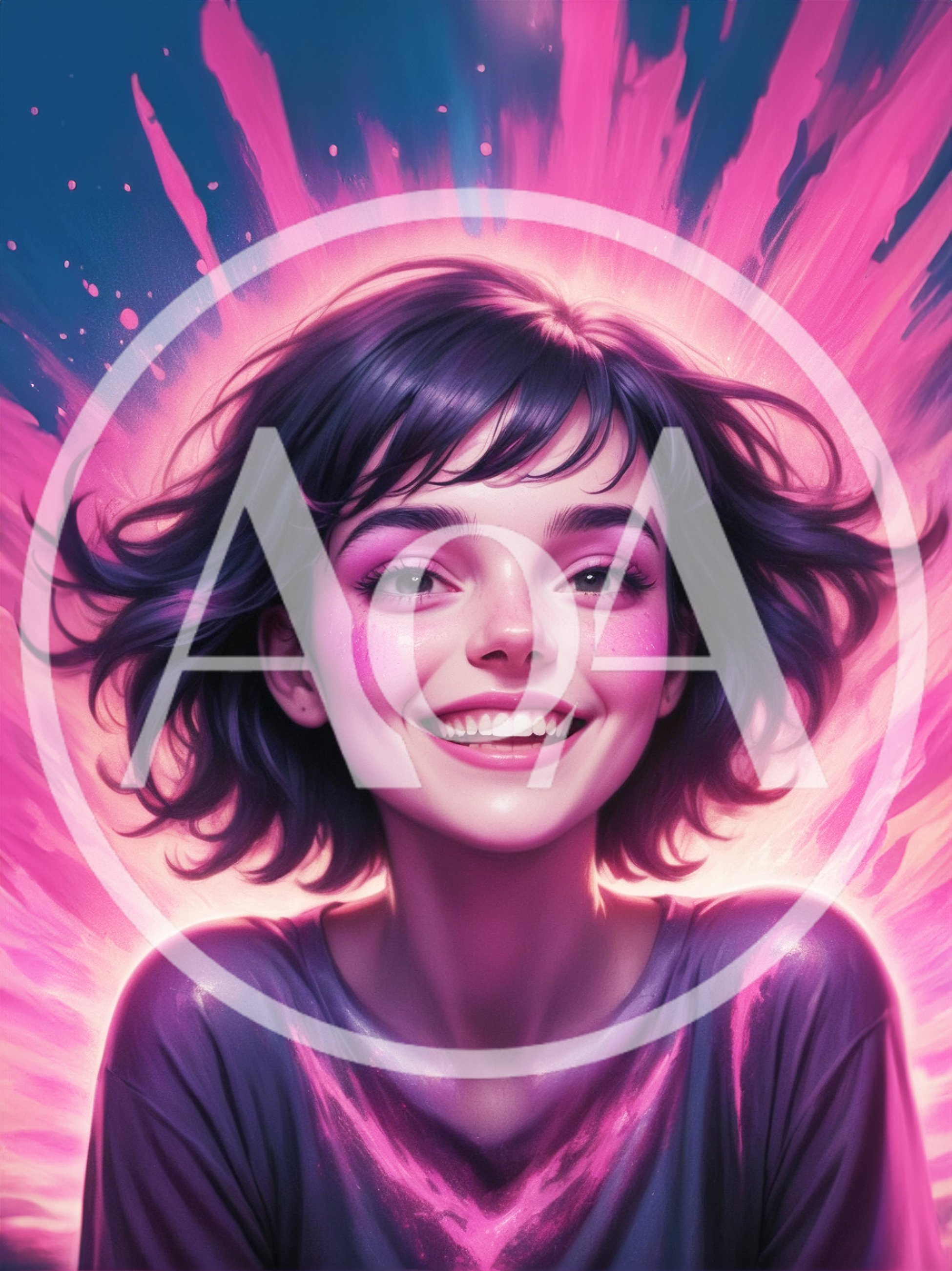 Portrait Of A Smiling Young Woman With Pink Aura