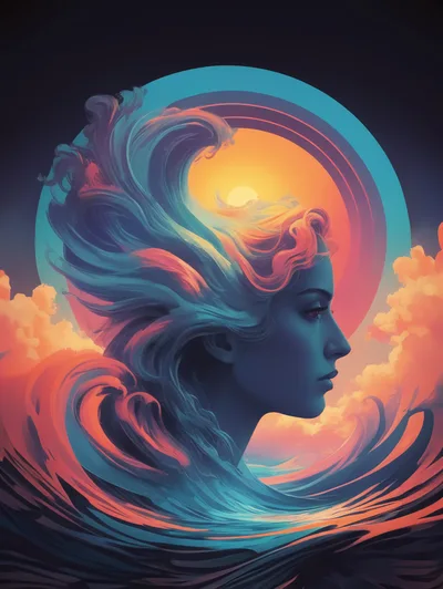 Surreal Portrait Of A Woman With Flowing Water Hair