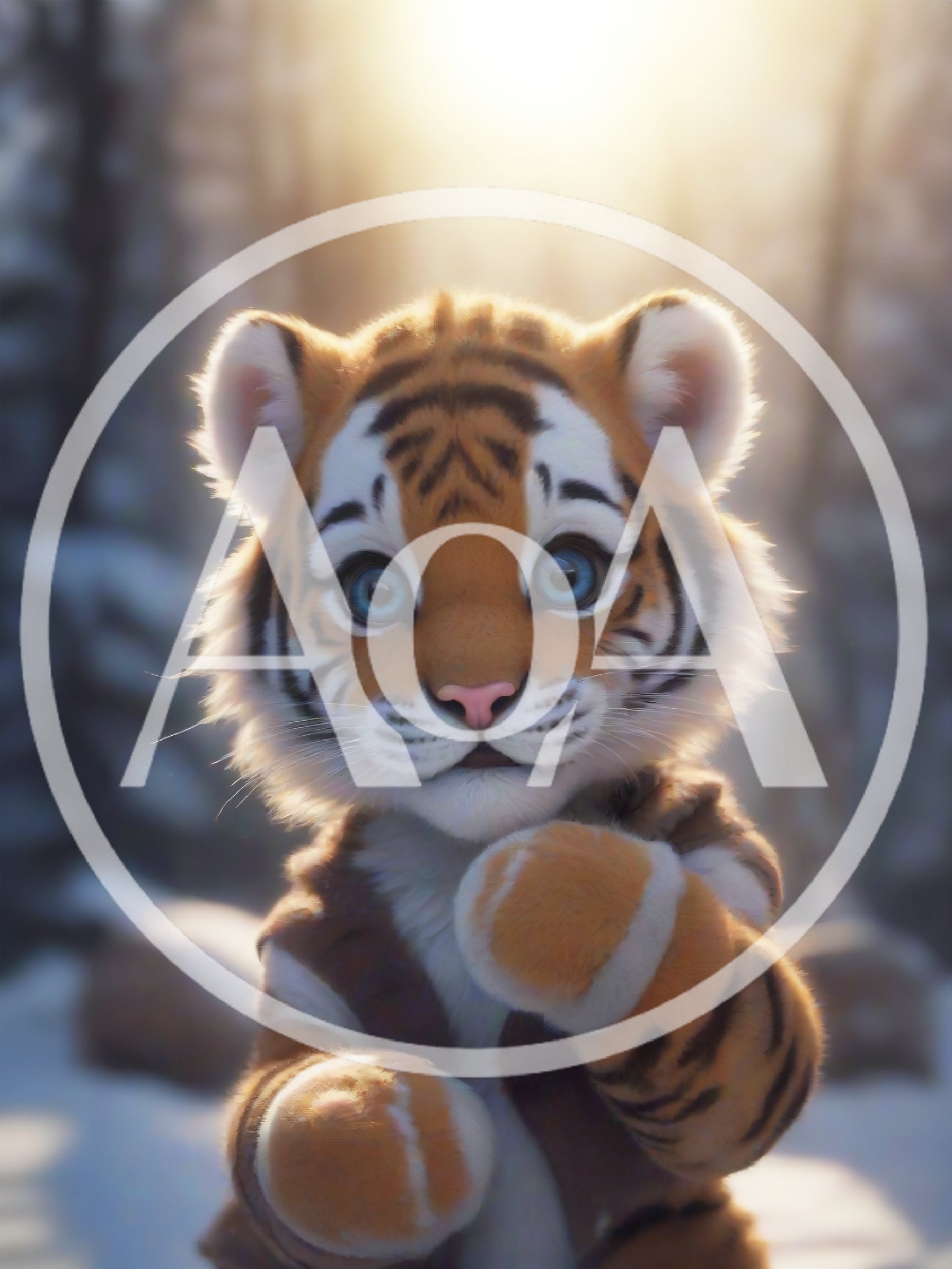 Adorable Baby Tiger Cub Standing In Snowy Forest