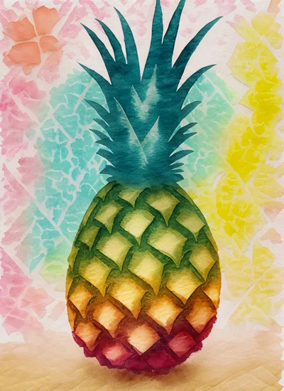 Watercolor Painting Of A Colorful Pineapple
