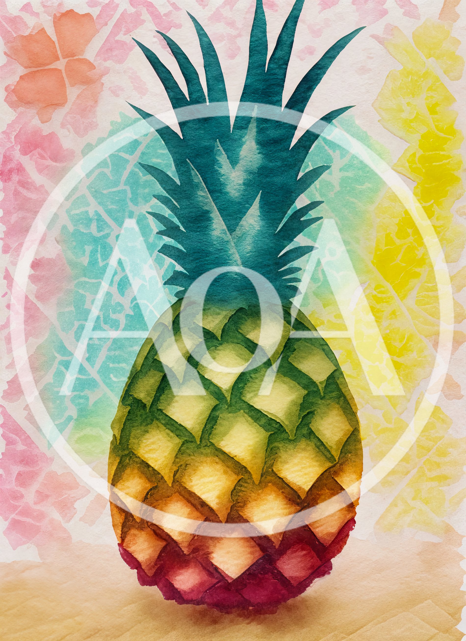 Watercolor Painting Of A Colorful Pineapple