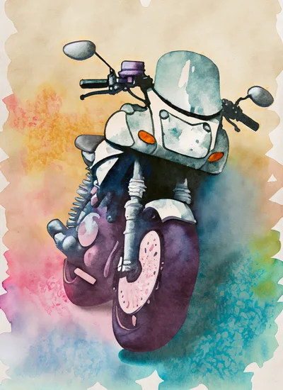 Watercolor Illustration Of A Sport Motorcycle