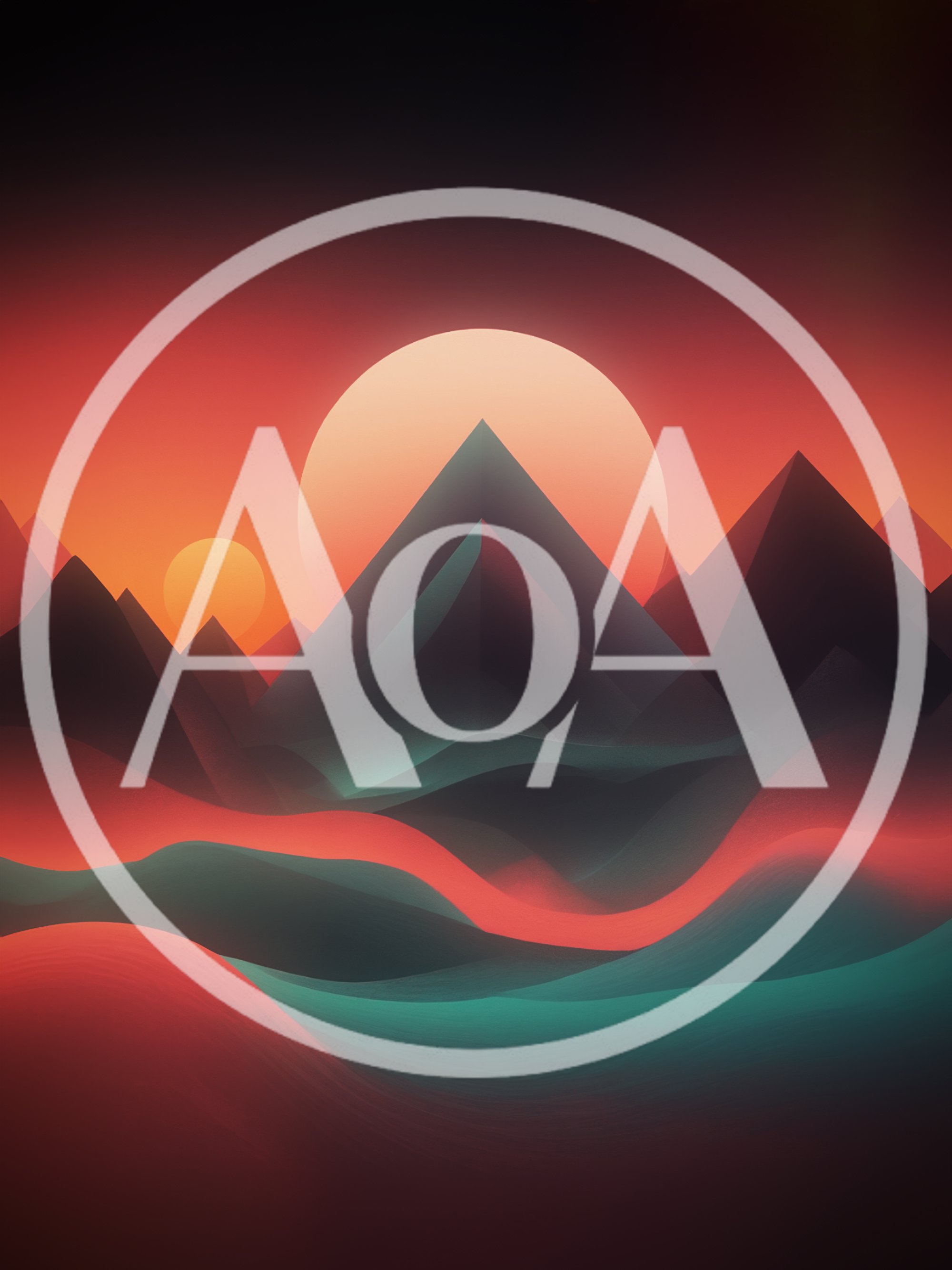 Abstract Geometric Mountain Landscape With Glowing Sun