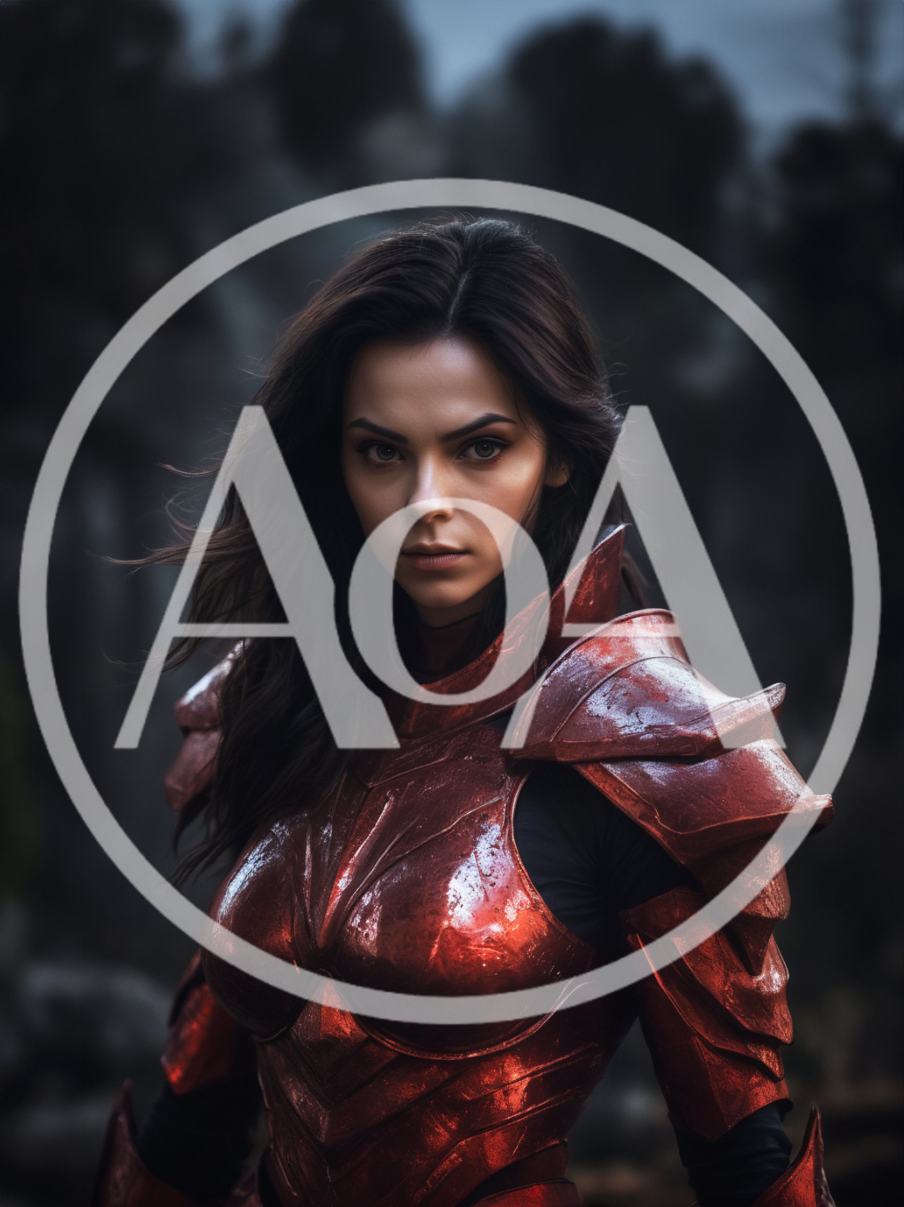 Portrait Of A Female Warrior In Red Armor
