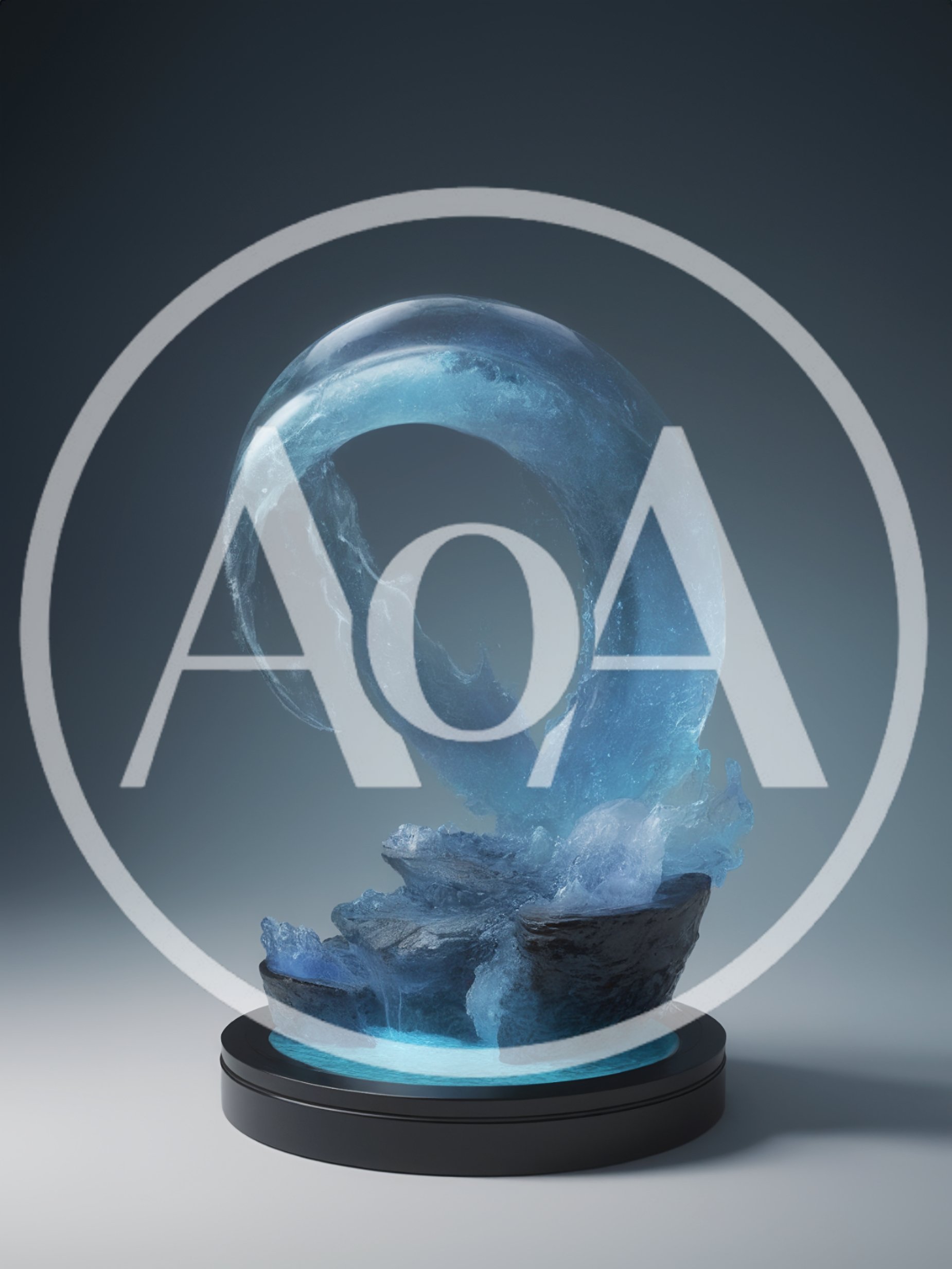 Abstract Blue Water Wave Sculpture On Display Stand
